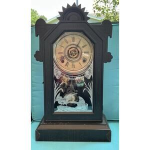 WM. L. GILBERT CLOCK CO. Vintage early 1900's Black Mantle clock Signed With Key